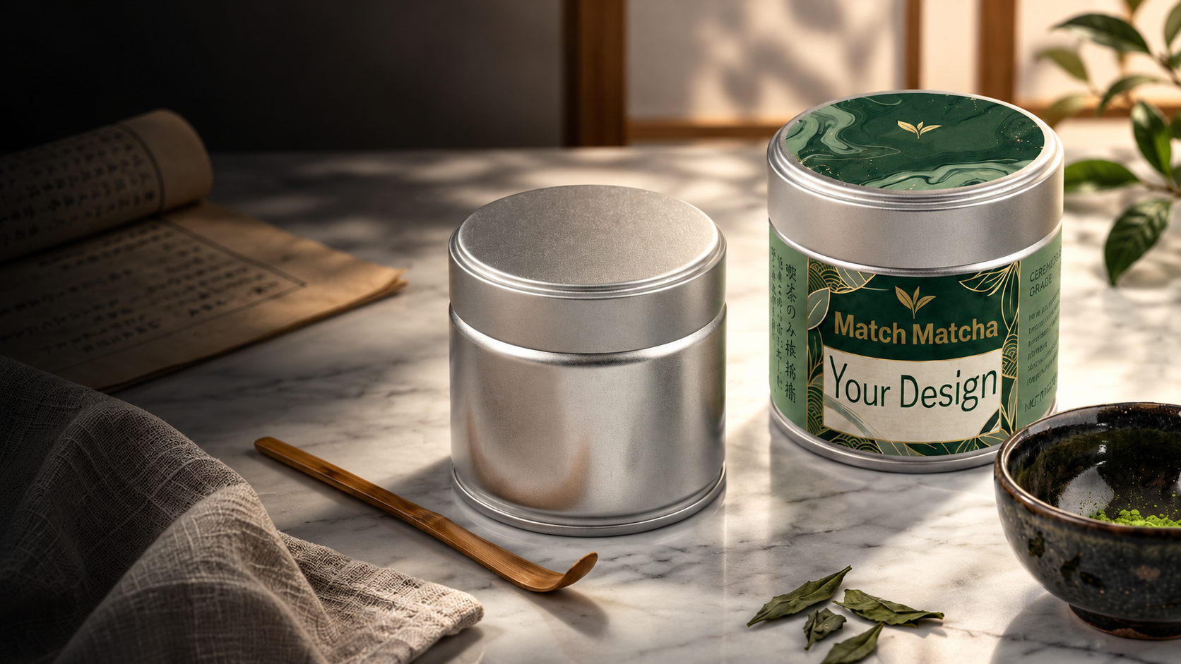Matchadosen aus Metall für hochwertige Matcha-Produkte